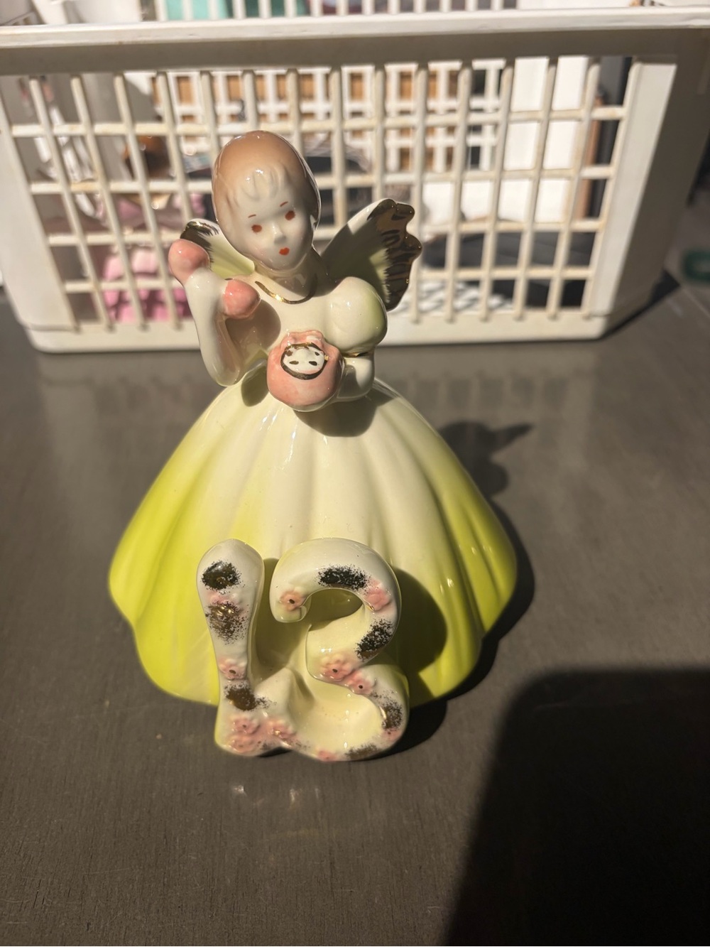 Yellow and Cream Ceramic Angel Figurine Decorative Number 13 Accent